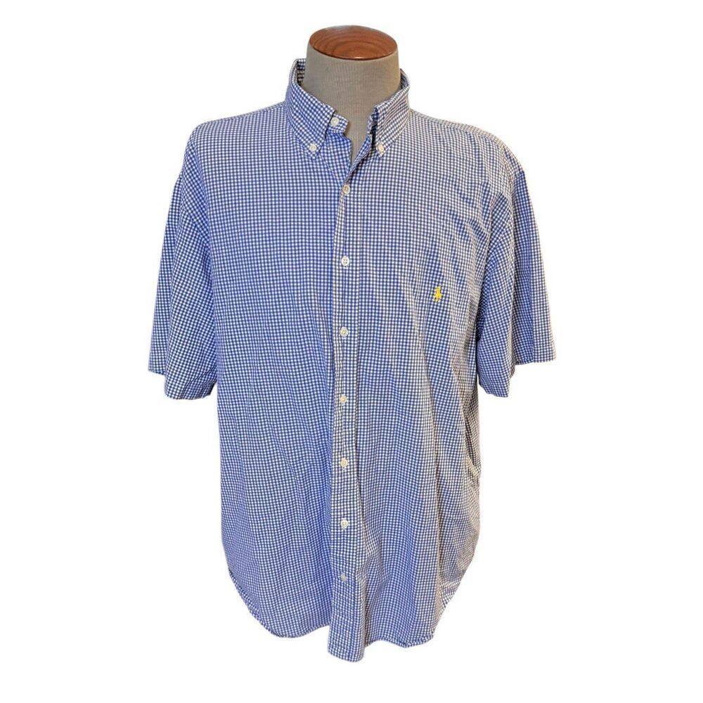 Ralph Lauren Button Down Mens 2XB Blue Gingham Classic Fit Shirt Sleeve Pony Log - Picture 3 of 11